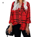 Pikkukuva 1 / 6: Naisten paita Stripe Plaid pitkähihainen Top Lapel Casual Pusero red M