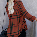 Miniatyrbild 4 av 4: Damskjorta Stripe Rutig Långärmad Top Lapel Casual Blus coffee M
