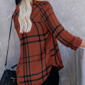 Miniatyrbild 4 av 4: Damskjorta Stripe Rutig Långärmad Top Lapel Casual Blus coffee XL