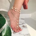 Miniatyrbillede 3 af 5: Elegant perle ankelring guld barfodsandaler bryllup ankel bh