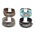 Miniatyrbillede 3 af 5: Dame Læder Manchet Armbånd Fjer Multi Strand Armbånd Wrap B