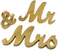 Bryllupsdekorasjon, gyllent Mr and Mrs logo bryllupsskattekort
