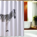 Miniatyrbillede 2 af 5: Zebra bruseforhæng, håndtegnet zebraer maleri badeværelse indretning S