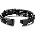 Miniatyrbillede 4 af 5: Herre Dobbelt-Række Sort Flettet Læder Armbånd Bangle Armbånd w