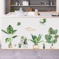Miniatyrbilde 3 av 5: Grønne planter i potte veggklistremerker, natur tropisk blad veggdekor