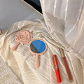 Pikkukuva 4 / 5: Vintage Rose Carving Handheld Makeup Mirror Pink Tiny Mirror with