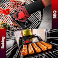 Miniatyrbild 4 av 5: Grillhandske, värmebeständiga handskar upp till 800°C Universal halkfri värmebeständig ugnshandske för BBQ Grill Ugn Kök och Öppen spis [1 par] - Re