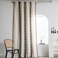 Miniatyrbillede 1 af 5: Boho-stil sorte stribede gardiner med kvast i bomuld/hør