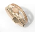 Miniatyrbillede 4 af 5: Læder Wrap Armbånd Boho Manchet Armbånd Krystal Perle Armbånd w