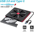 Miniatyrbillede 2 af 2: Ekstern CD/DVD-drev, USB 3.0 & Type-C Bærbar +/-RW Brænder Læser, til Bærbar Computer Stationær PC Windows 11/10/8/7/XP Linux
