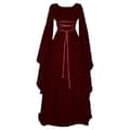 Dam Halloween Renässans Medeltida Maxiklänning Gotisk Cosplay Kostym Wine Red M