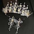 Miniatyrbillede 4 af 5: Pearl Crown pandebånd med kvast øreringe Halvcirkulært design Elegant letvægts langvarig til