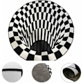 Miniatyrbillede 3 af 5: Sort Hvid Grid Rund Tæppe,3D Vortex Illusion Tæppe,3D Vortex Tæppe Soveværelse Stue,3D Area Tæppe Gulvmåtte,Vortex Illusio