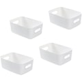 Miniatyrbillede 1 af 5: Sæt med 4 hvid plastopbevaringskurv, plastopbevaringskurv, plastikkurv med håndtag til stabelbare skabe, køkken, soveværelse, badeværelse, af