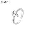 Miniatyrbillede 3 af 5: Mode Kvinder Simpel A til Z Engelsk Alfabet Bogstav Rhinestone Åben Ring smykker Silver F