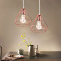 Miniatyrbillede 3 af 5: Metal diamantform pendel lysekrone moderne E27 loftslampe til soveværelset stue bar rose - rosa guld