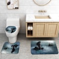 Miniatyrbillede 4 af 5: Havfrue Print Vandtæt bruseforhæng med fire dele toiletpude Badeværelsesgardin, Y02,