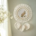 Pikkukuva 4 / 5: Seinäpeili, Boho Macrame -hapsupeili puisella helmihöyhenriipuksella (beige)