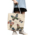 Pikkukuva 2 / 5: Canvas-kangaskassi naisille, uudelleenkäytettävä ruokaostoskassi Kannettava olkalaukku koululaukku A916-411 Butterfly