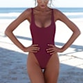 Miniatyrbild 3 av 4: kvinnor Push Up Solid Backless Monokini One Piece Baddräkt Baddräkt Wine Red S