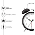 Miniatyrbild 2 av 3: Dual Bell Alarm Clock - Kraftfull väckarklocka - Idealisk för tunga sovandes - Batteridriven Quartz Analog Clock (Vit)