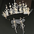 Miniatyrbillede 5 af 5: Pearl Crown pandebånd med kvast øreringe Halvcirkulært design Elegant letvægts langvarig til