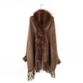 Miniatyrbillede 1 af 3: Dame plus size kvaststrikket pelskrave sjalponcho Khaki