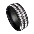 Miniatyrbillede 4 af 5: Ring Bred-bredde Fadeless Titanium Stål Dobbelt Rhinestone Unisex smykker til bryllupsfest Silver US 11