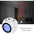 Miniatyrbild 2 av 5: Digital projektionsklocka Tyst LED-väckarklocka 12/24h Takprojektionsväckarklocka Röststyrning Visningstid Tempera