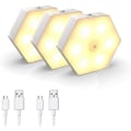 Miniatyrbillede 1 af 5: 2W varmt lys, 3 stykker smart sensorlys, genopladelig sengelampe til soveværelse, med USB, velegnet til garderobe, krig