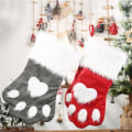 Miniatyrbillede 3 af 5: Hunde Cat Paw julestrømpe, plys hængende sokker til ferie og julepynt (stor/16,5 tommer, 2-pak/grå+rød