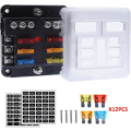 Miniatyrbild 2 av 5: 6-vägs 12v säkringsdosa, säkringshållare blad säkringsblock med 16 säkringar 6 led indikatorlampor Cover för 12v/24v bil fordonsbåt marint lastbil S