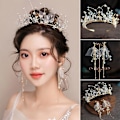 Miniatyrbillede 1 af 5: Pearl Crown pandebånd med kvast øreringe Halvcirkulært design Elegant letvægts langvarig til