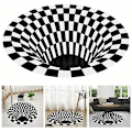Miniatyrbillede 1 af 5: Sort Hvid Grid Rund Tæppe,3D Vortex Illusion Tæppe,3D Vortex Tæppe Soveværelse Stue,3D Area Tæppe Gulvmåtte,Vortex Illusio