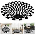 Pikkukuva 1 / 5: Black White Grid pyöreä matto, 3D Vortex Illusion -matto, 3D Vortex -matto Makuuhuoneen olohuone, 3D-alueen mattolattiamatto, Vortex Illusio