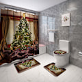 Miniatyrbillede 2 af 5: Digital Print Farve Juletræ Gardinmåttesæt Bruseforhæng Toilet Gulvmåtte Bruseforhæng 4-delt sæt, C03,