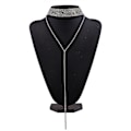 Miniatyrbild 4 av 4: 2 st Multi-rader Strass Choker Halsband Rund Hals Lång Drag Justerbar Hänge Halsband Smycken För Kvinnor (röd, svart)