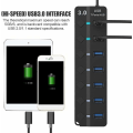 Miniatyrbild 5 av 5: USB Hub, 7-portars USB 3.0 Hub, USB Data Multi-Port Hub Splitter med individuella på/av-brytare, USB -förlängning för MacBook