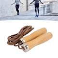 Miniatyrbillede 3 af 5: Bærbart sjippetov i okselæder med træhåndtag til effektiv fitness og træning