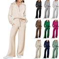 Miniatyrbillede 2 af 4: Dames 2-delt outfit sweatsuit sæt oversized halv lynlås sweatshirt brede ben sweatpants lounge sæt træningsdragt XL