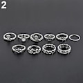 Pikkukuva 5 / 5: 10kpl/ set Retro Boho Elephant Flower Moon Bove Knuckle Midi Finger Ring Korut Silver