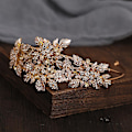 Miniatyrbillede 4 af 5: Kvinder Brudekrone Hovedstykke Legering Blade Skinnende Rhinestones Pandebånd Pandehår Fast Hårløkke Til