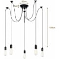 Miniatyrbillede 5 af 5: Lysekrone Pendel DIY Justerbar Loftslampe E27 1,5m 5 Lys til Stue Soveværelse Bar Sort - Sort