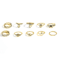 Pikkukuva 1 / 5: 10kpl/ set Retro Boho Elephant Flower Moon Bove Knuckle Midi Finger Ring Korut Gold