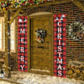 Miniatyrbillede 4 af 5: Glædelig Julepynt Banner, Jul Verandaskilt Rød Plaid hængende Bannere LYCXAMES