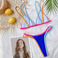 Miniatyrbild 3 av 4: dam Color Block Baddräkt Bikini Set String sommar Beach Baddräkt Badkläder Blue S
