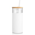 Pikkukuva 1 / 5: Lasivesipullo 500 ml olki silikonisuoja bambukansi - BPA-vapaa (valkoinen)