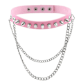 Miniatyrbillede 1 af 5: Spike Choker Halskæde Goth Collar Chain Punk Choker Kvinder Mænd Sort Læder Chocker Cool Gothic smykker pink
