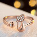 Miniatyrbillede 3 af 3: 1 stk Cubic Zirconia Dyr sød lille kat hjerte åben ring mode smykker Silver