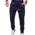 Miniatyrbillede 1 af 2: Mænds elastiske talje snøre jogging cargo bukser Navy Blue M